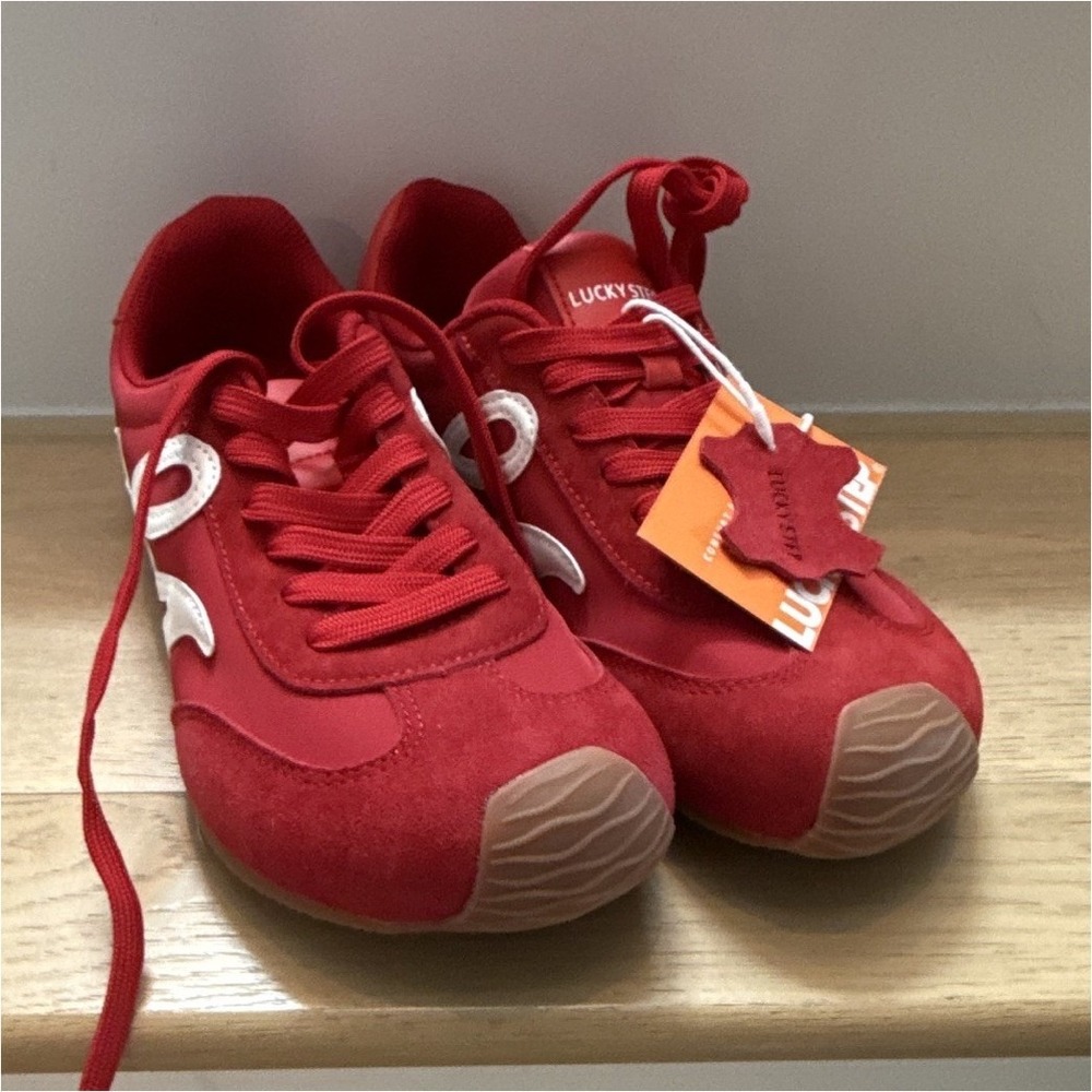Lucky Step Red/White Men's Low Top Athletic Sneakers, Comfort, Lace Up
